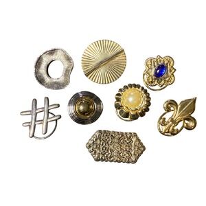 Vintage Scarf Slide Clips Lot Gold Silver Tone Embellished Lapel Pin Set‎ of 7
